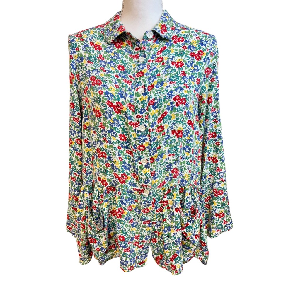 APRIL CORNELL Ditzy Floral Button Blouse Top Sz S Cottage Prairie‎ Boho Romantic